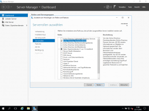 Windows Server 2016 - Serverrolle Active Directory-Domänendienste ausgewählt