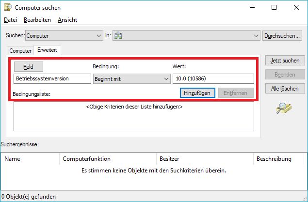 Windows 10 10586 Active Directory Suche