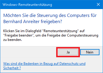 Windows-Remoteunterstützung: Steuerung freigeben