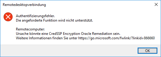 Authentifizierungsfehler bei Remotedesktopverbindung