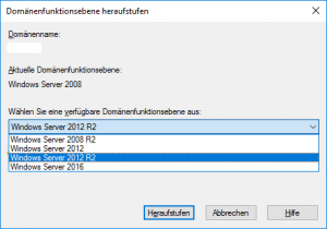 Domänenfunktionsebene heraufstufen
