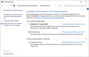 Windows - Systemsteuerung - Energieoptionen - Höchstleistung