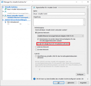 SR-IOV aktivieren: Hyper-V-Switch-Manager