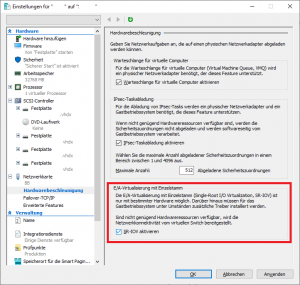 SR-IOV aktivieren: VM-Einstellungen