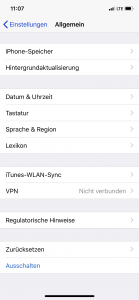 Apple iOS - Einstellungen - Allgemein