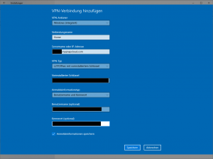 Windows 10 Einstellungen - L2TP/IPSec-VPN-Verbindung hinzufügen
