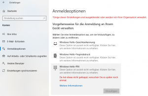 Windows Hello Optionen nicht verfügbar