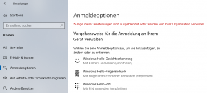 Windows Hello Optionen verfügbar