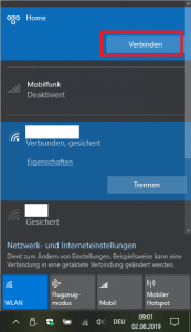 Windows 10 Systray Taskbar - VPN verbinden
