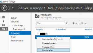Windows Server Manager - Freigabe - Eigenschaften