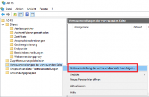 ADFS-Verwaltungskonsole - Vertrauensstellung der vertrauenden Seite hinzufügen...