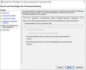 ADFS-Verwaltungskonsole - Assistent zum Hinzufügen von Vertrauensstellungen der vertrauenden Seite