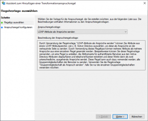 ADFS-Verwaltungskonsole - Assistent zum Hinzufügen einer Transformationsanspruchsregel