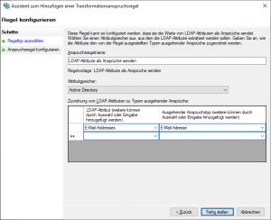 ADFS-Verwaltungskonsole - Assistent zum Hinzufügen einer Transformationsanspruchsregel