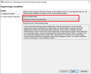 ADFS-Verwaltungskonsole - Assistent zum Hinzufügen einer Transformationsanspruchsregel