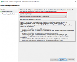 ADFS-Verwaltungskonsole - Assistent zum Hinzufügen einer Transformationsanspruchsregel