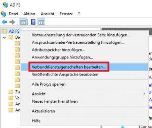Verbunddiensteigenschaften in der ADFS-Verwaltungskonsole
