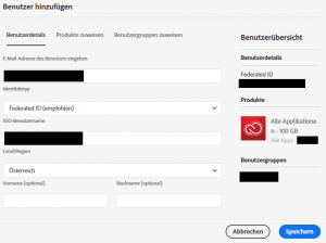 Adobe Admin Console - Benutzer hinzufügen
