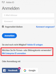 Adobe Federated ID mit Enterprise ID Anmeldung verwenden