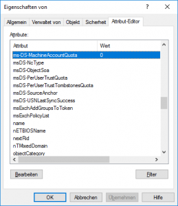 Active Directory Benutzer und -Computer: ms-DS-MachineAccountQuota