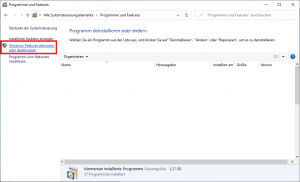 Programme & Features: Windows Feature aktivieren oder deaktivieren