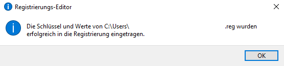 Registrierungs-Editor: erfolgreich in die Registrierung eingetragen.