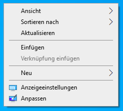 Standard-Kontextmenü am Windows 10 Desktop Standard-Kontextmenü am Windows 10 Desktop