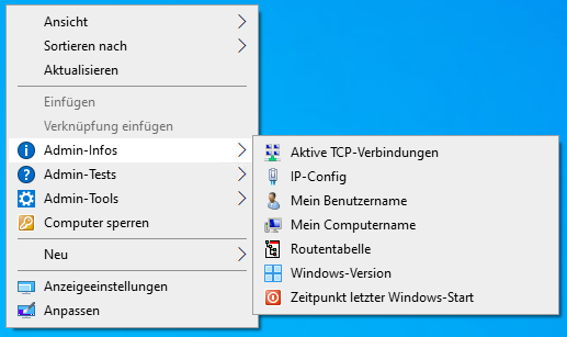 Admin-Kontextmenü: Admin-Infos Untermenü