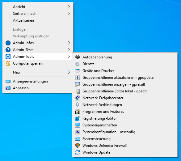 Admin-Kontextmenü: Admin-Tools Admin-Kontextmenü: Admin-Tools Untermenü