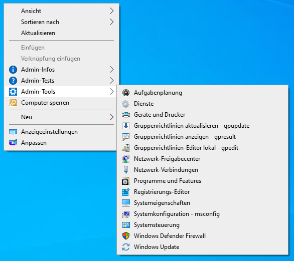 Admin-Kontextmenü: Admin-Tools Untermenü