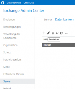 Exchange Server 2019: Datenbank bearbeiten