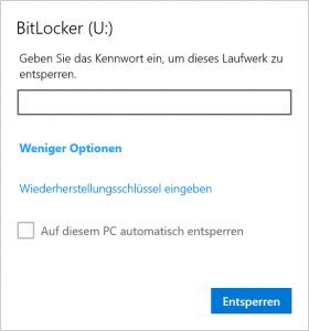 BitLocker to Go Laufwerk entsperren: Wiederherstellungsschlüssel