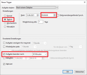 Aufgabenplanung: Neuer Trigger - Nach einem Zeitplan