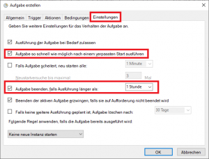 Aufgabenplanung: Einstellungen
