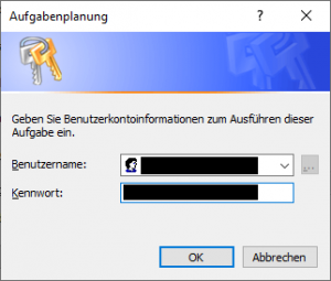 Aufgabenplanung: Anmeldeinformationen