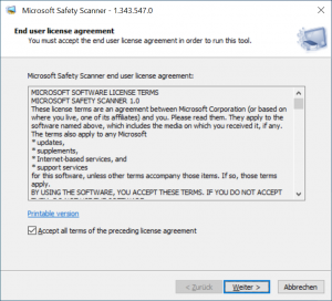 Microsoft Safety Scanner (MSERT): Lizenzbedingungen