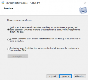 Microsoft Safety Scanner (MSERT): Scan-Einstellungen