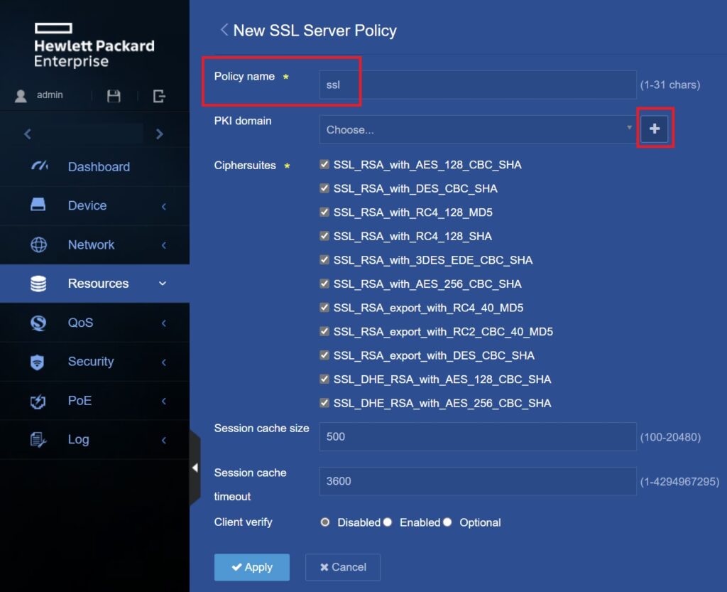 HPE OfficeConnect 1950: New SSL Server Policy erstellen