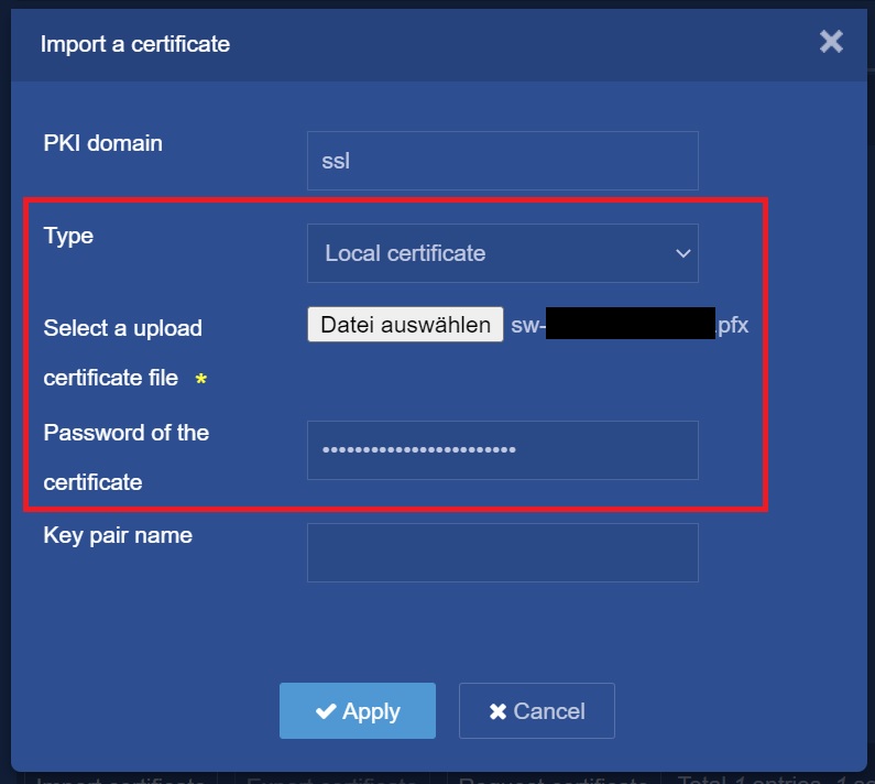 HPE OfficeConnect 1950: Import a certificate