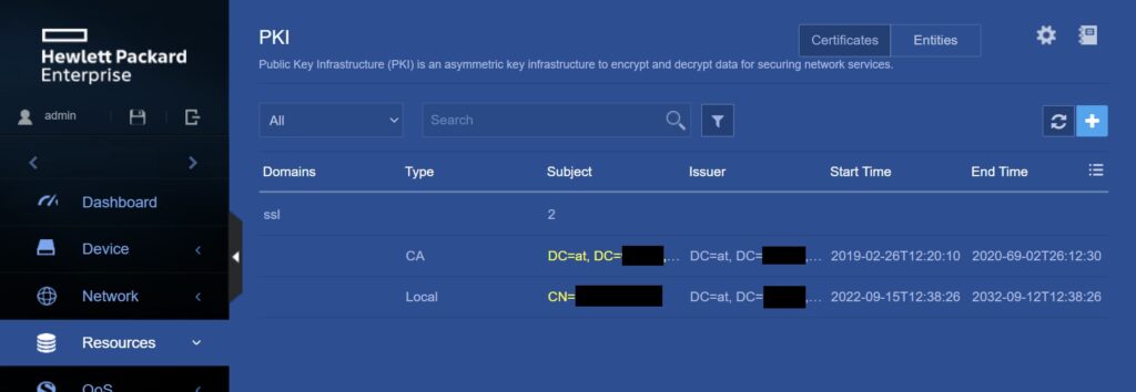 HPE OfficeConnect 1950: Ressources - PKI - ssl