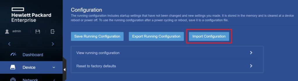 HPE OfficeConnect 1950: Configuration - Import Configuration