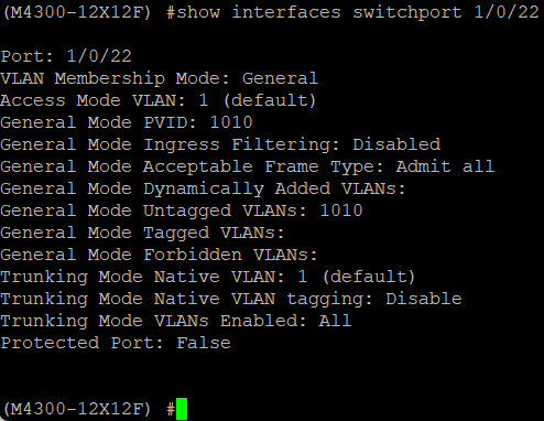 Netgear CLI - show interfaces switchport 1/0/22