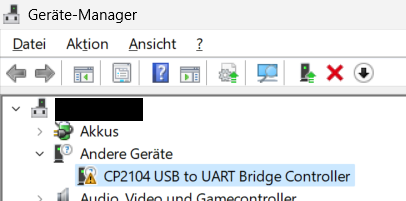 WIndows Geräte-Manager - CP2104 USB to UART Bridge Controller