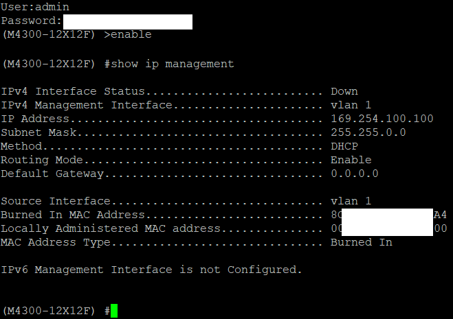 Netgear CLI - show ip management - Management-IP