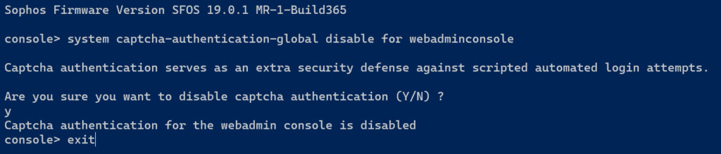 Sophos XG Firewall: CAPTCHA für Webadminconsole deaktivieren