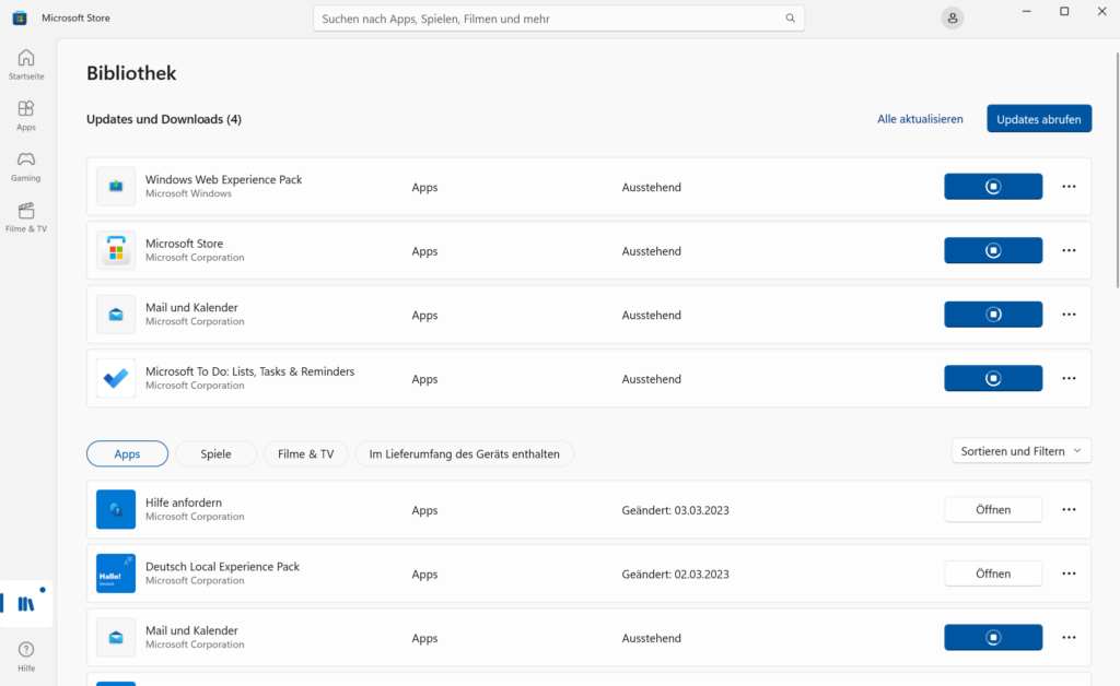 Microsoft Store: Updates Ausstehend
